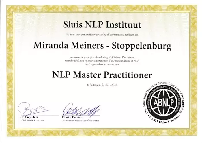 erkende hypnotherapeuten diploma NLP master miranda meiners
