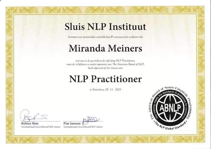 erkende hypnotherapeuten diploma NLP practitioner miranda meiners