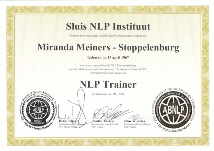 erkende hypnotherapeuten diploma NLP trainer miranda meiners