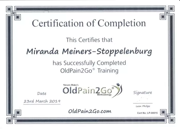 erkende hypnotherapeuten diploma OldPain2Go miranda meiners