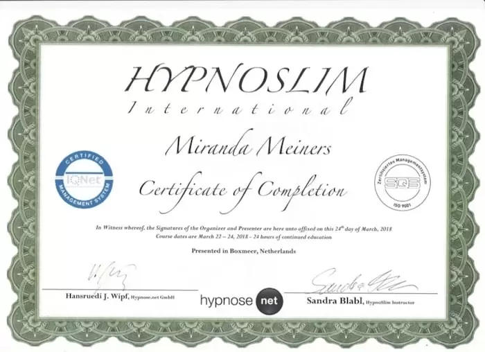 erkende hypnotherapeuten diploma hypnoslim miranda meiners
