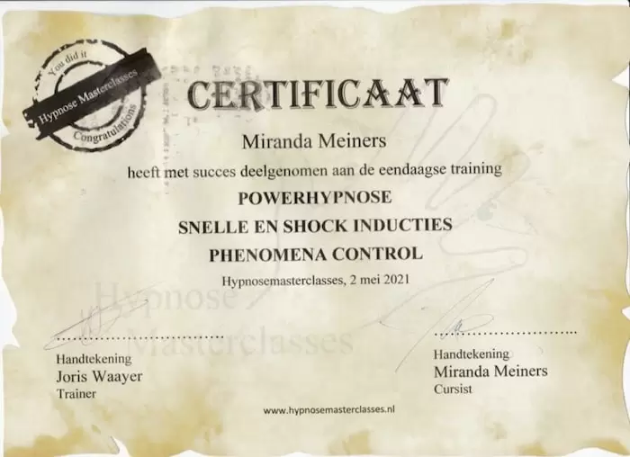 erkende hypnotherapeuten power hypnose diploma miranda meiners