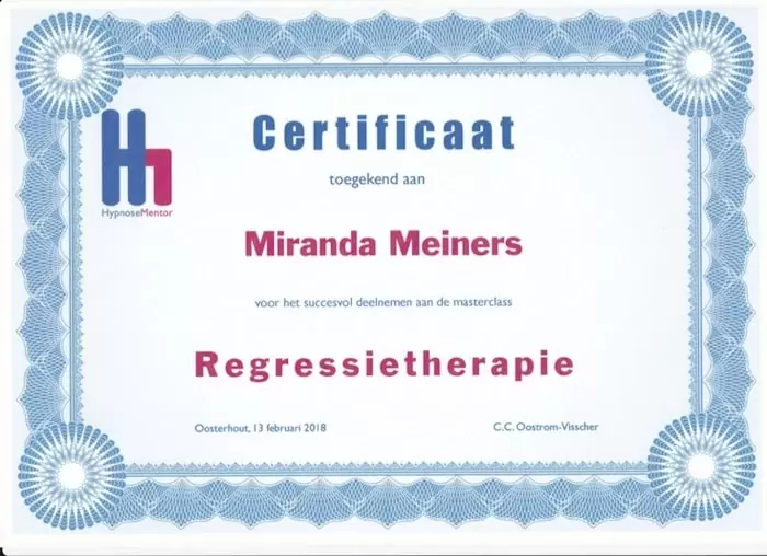 erkende hypnotherapeuten diploma regressie therapie miranda meiners