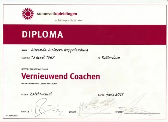 erkende hypnotherapeuten diploma vernieuwend coachen miranda meiners