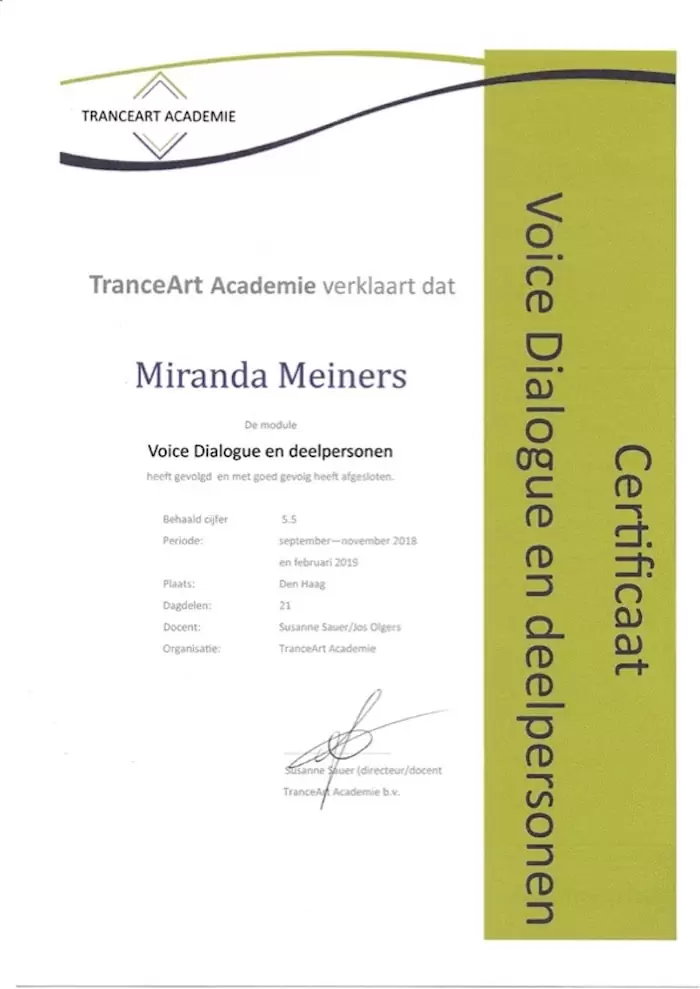 erkende hypnotherapeuten diploma voice dialogue miranda meiners
