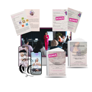 Mockup van het hypnosepakket 'Oude pijn loslaten' met audio’s, werkboek en numerologische analyse door hypnotherapeut Miranda Meiners.